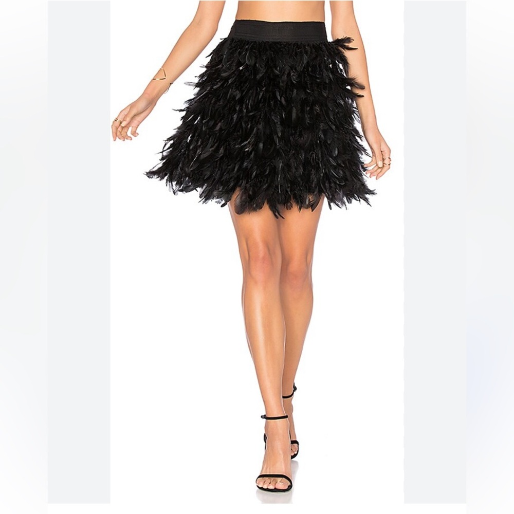 Alice + Olivia Cina Mini Skirt Feather Black Cocktail - 8